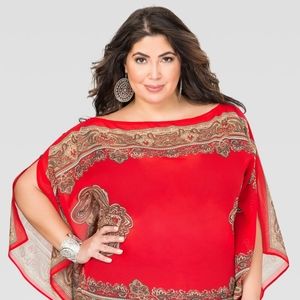 Ashley Stewart paisley border poncho top